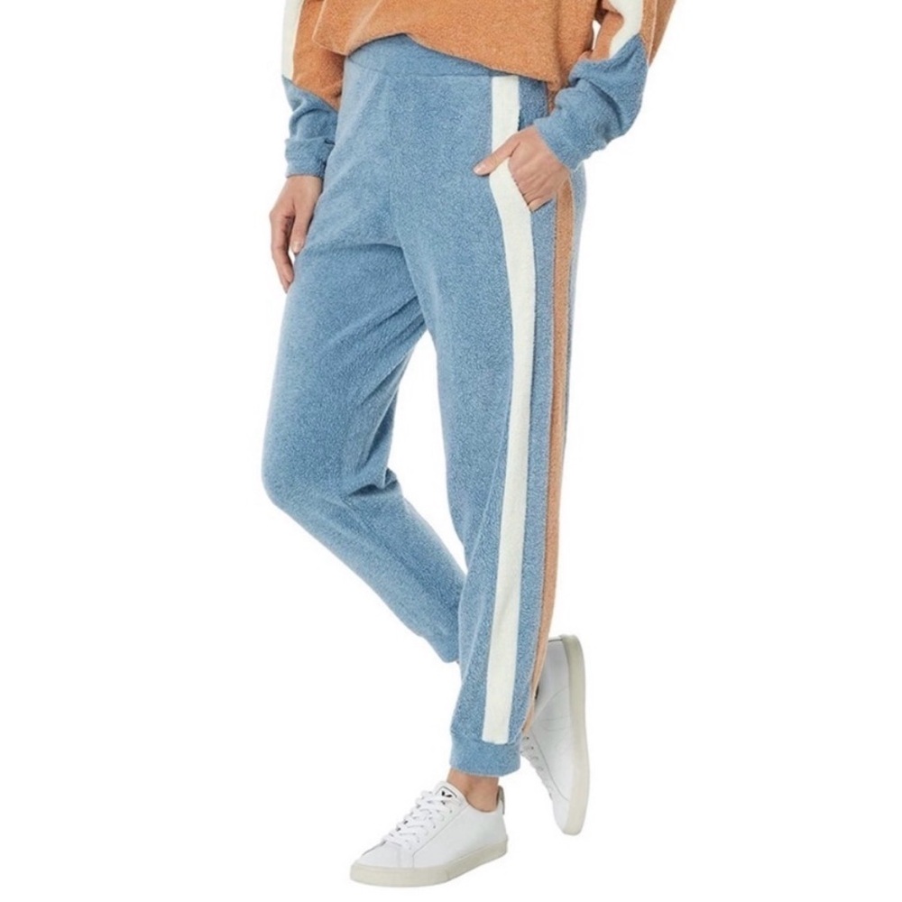 Free People Blue Monday Fleece Joggers XS White Brown Stripe Women’s